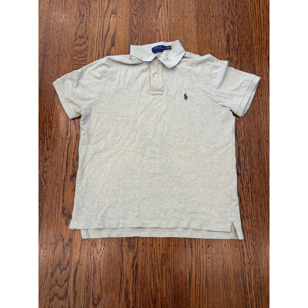 Polo Ralph Lauren Mens Custom Slim Fit Polo Oatmeal Heather Cotton Large